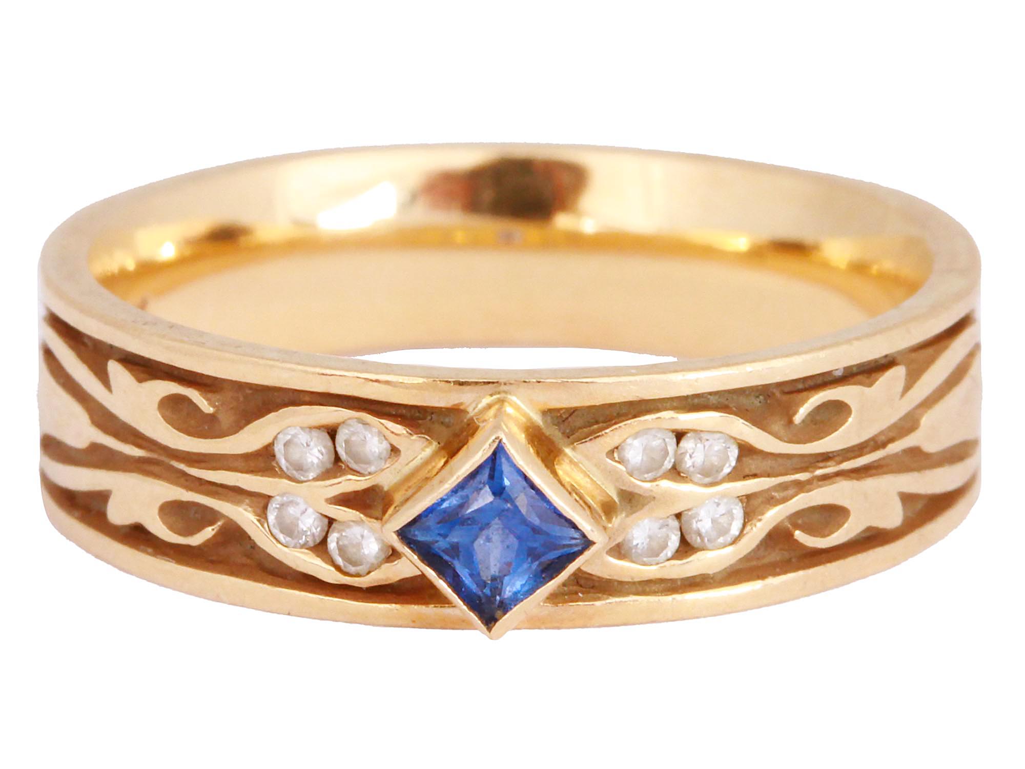 14K YELLOW GOLD RING WITH SAPPHIRE AND DIAMONDS PIC-0